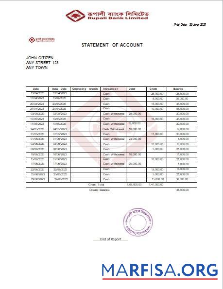 Downloadable India Rupali Limited fake bank statement word download for verification